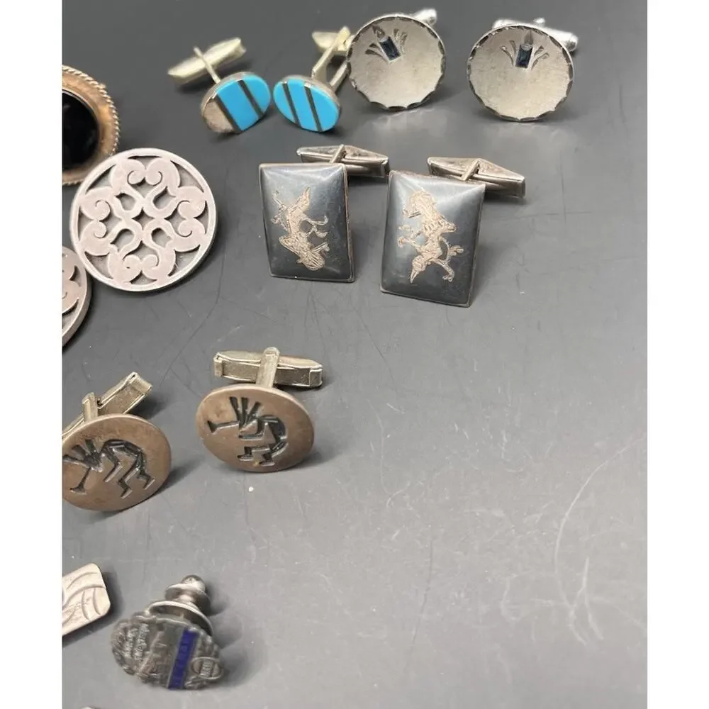 Sterling Silver Cufflinks Lot Vintage Taxco Siam Other Single Craft Scrap AS IS